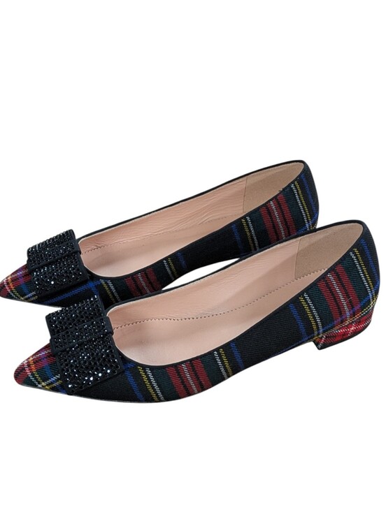 J. Crew Shoes - J. Crew Tartan Plaid Rhinestone Bow Pointed Toe Flats Size 8.5